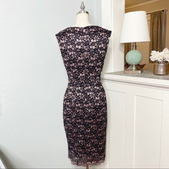 Tahari Black & Rose Gold Lace V Neck Sheath Dress 2 XS - Picture 6 of 11